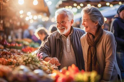 Premium AI Image | A senior couple explores a lively outdoor market immersing in culture and flavors