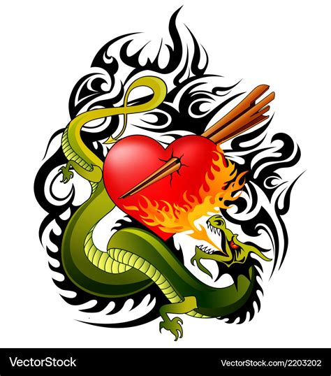 Dragon and heart tattoo Royalty Free Vector Image