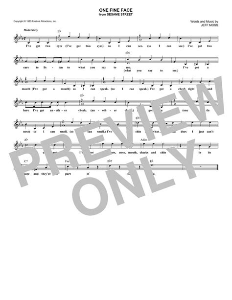 Jeff Moss One Fine Face (from Sesame Street) Sheet Music Notes, Chords ...