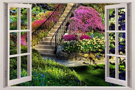 Free Shipping 3D Effect Window View Garden Fake Windows Wall Stickers ...