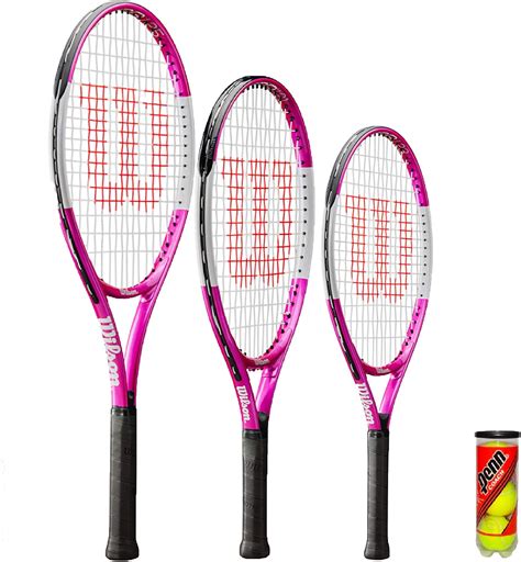 Wilson Ultra Pink Junior Tennis Racket + 3 Tennis Balls (21", 23" & 25 ...