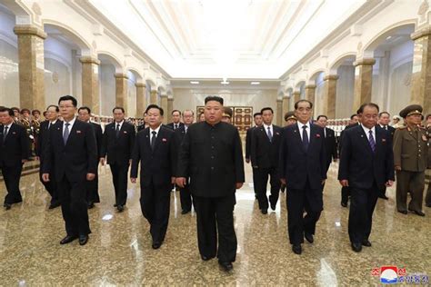 Supreme Leader Kim Jong Un visits Kumsusan Palace of the Sun to pay homage to President Kim Il ...