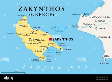 Zakynthos, Greek island, political map. Also known as Zakinthos or ...