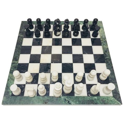 Marble Chess Board with Hand-Carved Black and White Onyx Chess Pieces at 1stDibs