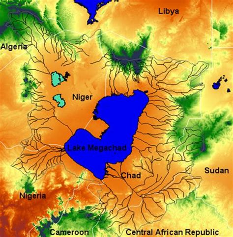 The Lake Chad catchment has an area 2,500,000 km2. In the past it contained a giant lake known ...