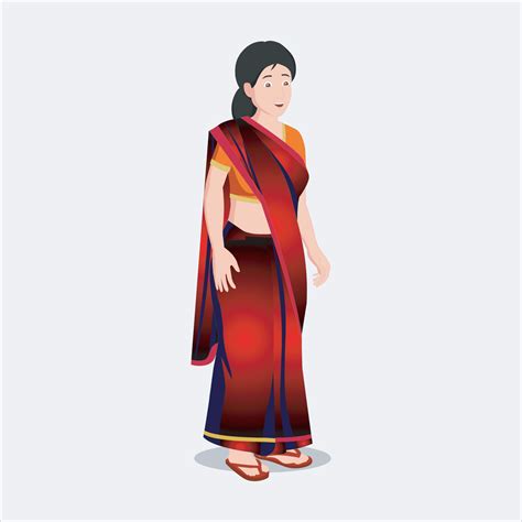 indian village woman With Sari - Woman Cartoon Character Vector ...