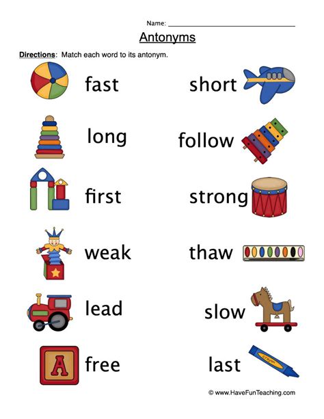 Antonyms Matching Pictures Worksheet • Have Fun Teaching