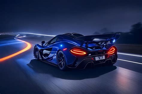 Premium AI Image | A McLaren P1 in a dark blue color speeding on a ...