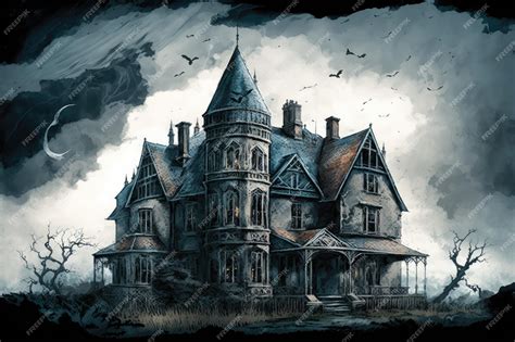 Premium AI Image | Sketch of gothic house with dramatic stormclouds in the sky