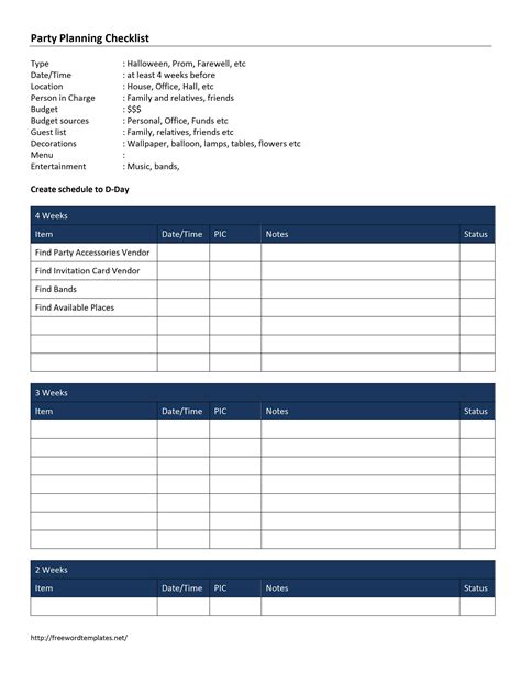 Party Planning Checklist Template