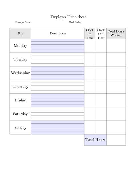 How to Keep Track of Your Work Hours | Time sheet printable, Card template, Card templates free