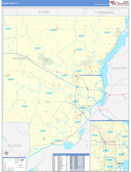 Peoria County, IL Wall Map Basic Style by MarketMAPS