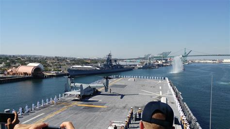 USS Iowa (BB-61) and USS Wayne E. Meyer (DDG- 108) moored in San Pedro ...