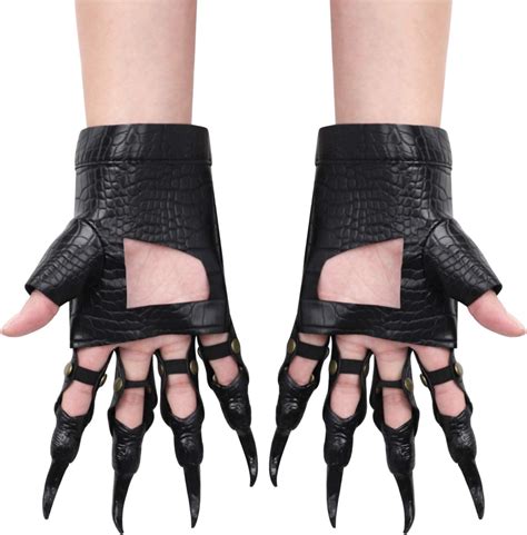 RUIXIB Leather Halloween Dragon Claw Gloves Black Cosplay Paw Gloves Halloween Dress UP Costume ...