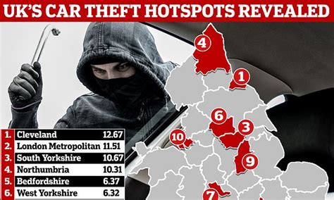 Car theft hotspots: Areas with the highest ratio of vehicles stolen ...