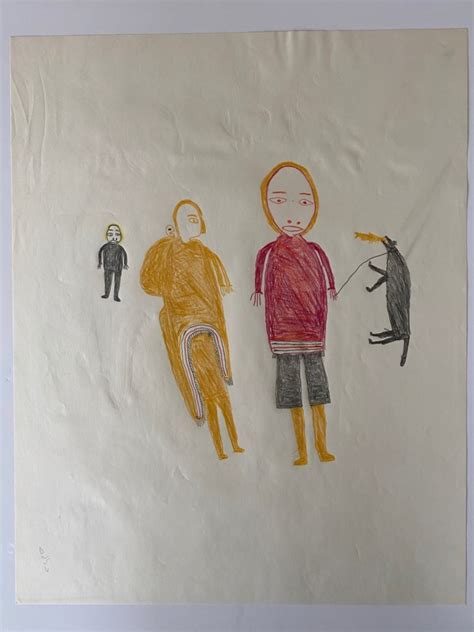 Untitled (Family and Dog) by Luke Anguhadluq - Baker Lake Inuit Art