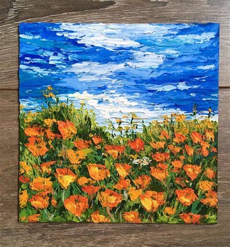 California Poppy Painting Original Art Seascape California | Etsy