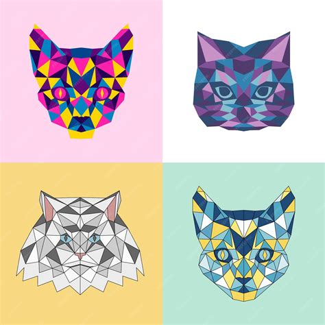 Premium Vector | Set of bright colorful cat logo for cards