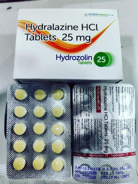 Hydrozolin Hydralazine Hydrochloride Tablets 25mg, Steris, 10x15 at Rs ...