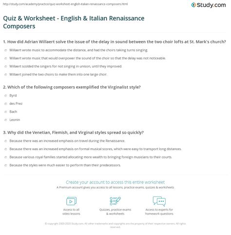 Quiz & Worksheet - English & Italian Renaissance Composers | Study.com