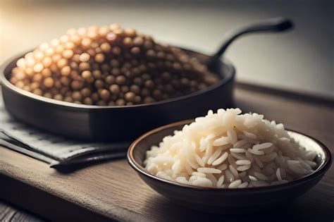 Premium AI Image | rice and rice on a wooden table