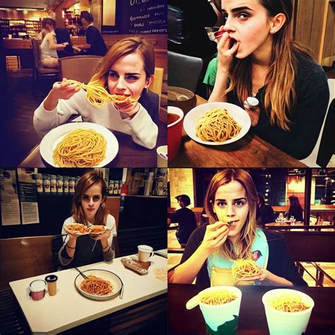 “emma watson eating spaghetti in a Starbucks” | Stable Diffusion