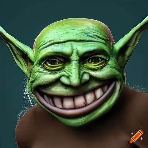 Image of a small goblin with a troll meme face on Craiyon