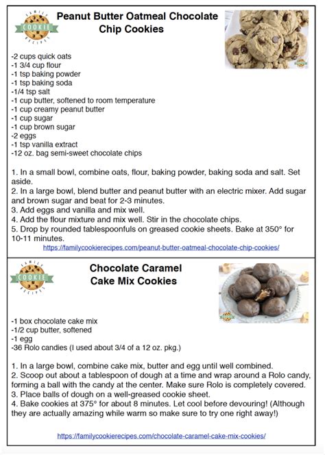 Printable Cookie Recipes - Family Cookie Recipes | Cookie recipes ...