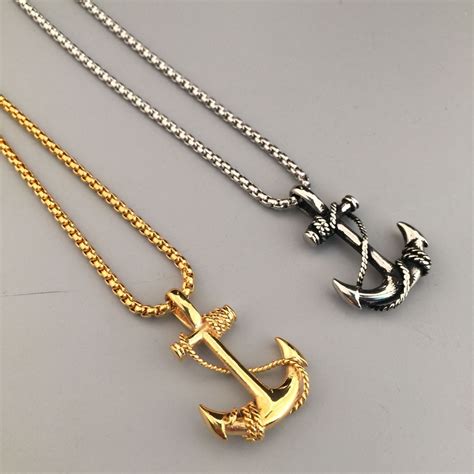 Men's Stainless Steel Anchor Necklace trendy Gold/Silver Plated Anchor ...