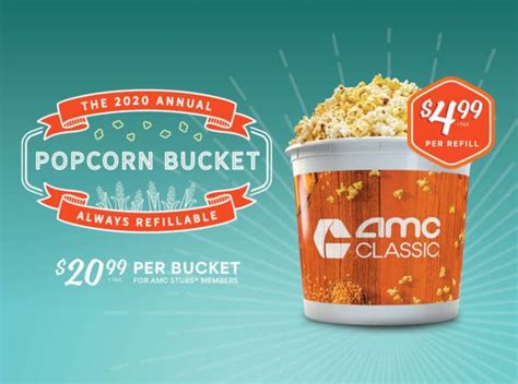 AMC Theatres: 2020 Annual Refillable Popcorn Bucket $20.99 - Pay $4.99 Per Visit ! - Fabulessly ...