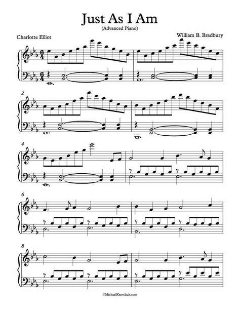 Free Piano Arrangement Sheet Music – Just As I Am – Michael Kravchuk