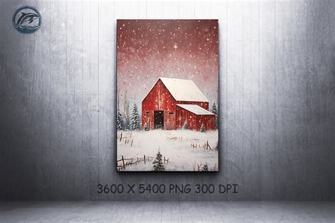 Christmas Barn Wall Art Oil Painting Graphic by Whale Art · Creative ...