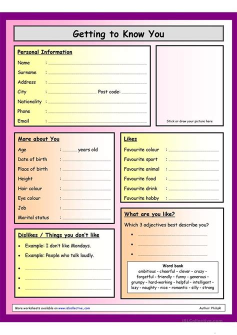 Getting To Know Students Worksheet