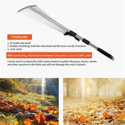 Stainless Steel Garden Leaf Rake With Telescopic Handle - ShopHomy