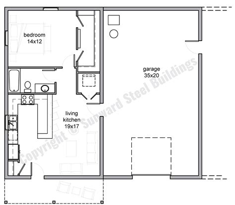 1 Bedroom Barndominium Floor Plans