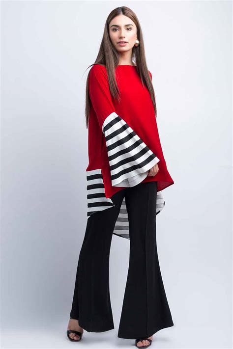 Red and black color blocking panel shirt – FashionEven