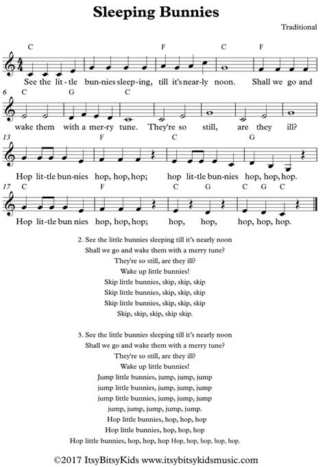 Lead Sheet With Chords Of Sleeping Bunnies Nursery Rhyme For Free ...