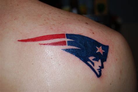 Beautiful New England Patriots Logo Fan Tattoo On Back Shoulder