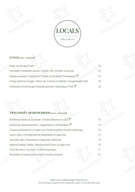 Menu at LOCALS, Arnhem