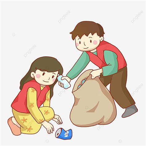 Pick Up Trash Clipart Transparent Background, Cartoon Girl Boy Picking ...