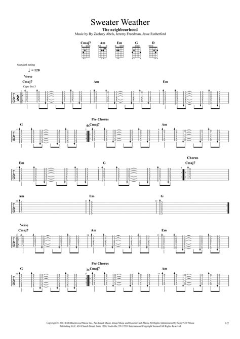 Sweater Weather (arr. Douglas Becker) by The Neighbourhood Sheet Music for Guitar Tab at Sheet ...