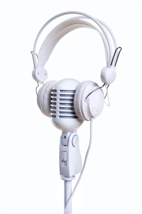 White Microphone And Headphones Stock Photo - Image of headset, close ...