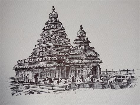 Temple Mahabalipuram Shore Temple Drawing by Pratima Abhange - Pixels