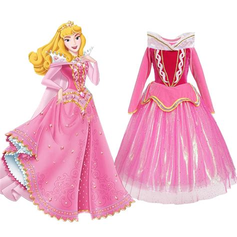 Sleeping Beauty Princess Aurora Dress up Costume for Girl Sequined Pink Gown Kids Long Sleeve ...