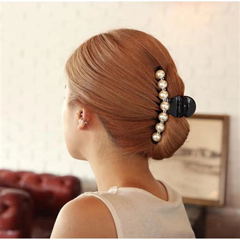 Imitation White Pearl Hair Claw Clip Elegant Hair Accessories for Women Long Hair Barrette ...