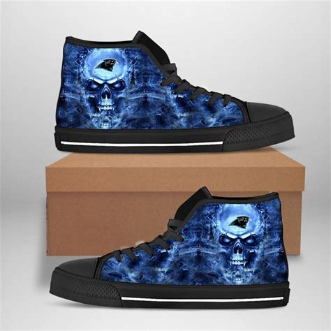 Carolina Panthers Nfl Football Skull High Top Vans Shoes - Luxwoo.com