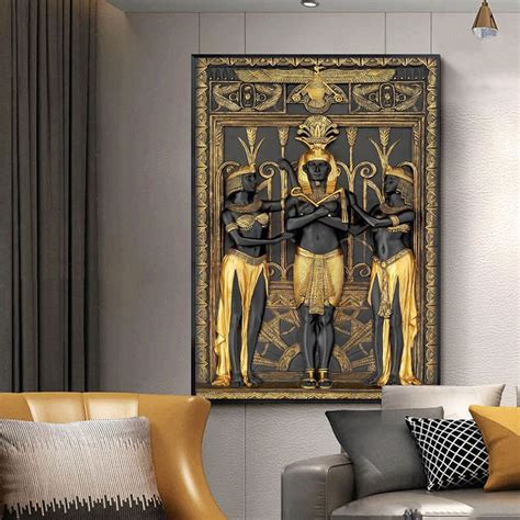 Black Golden Ancient Egyptian Art Prints 3d Pharaoh God Canvas Wall ...