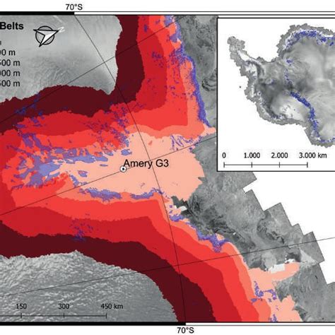 -Amery Ice Shelf divided in elevation belts and the location of the... | Download Scientific Diagram