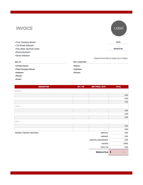 Construction Invoice Template - Invoice Simple