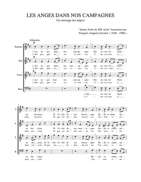 LES ANGES DANS NOS CAMPAGNES Sheet music for Soprano, Tenor, Alto, Bass (Choral) | Download and ...